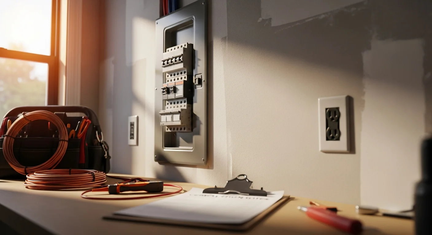 Licensed electrician installing wiring in a home