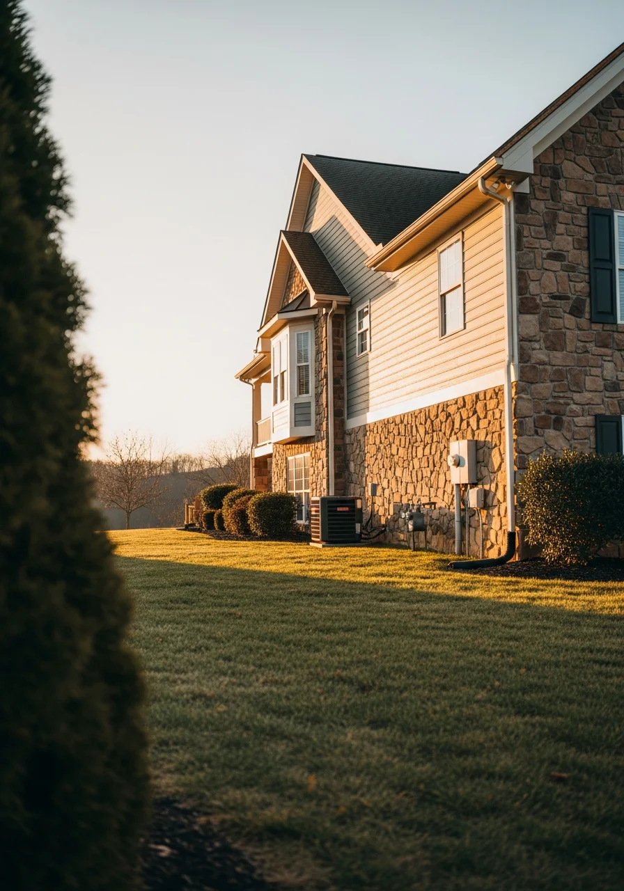Hedgesville home exterior with natural landscaping and spacious grounds typical of the community's larger-lot residential properties.