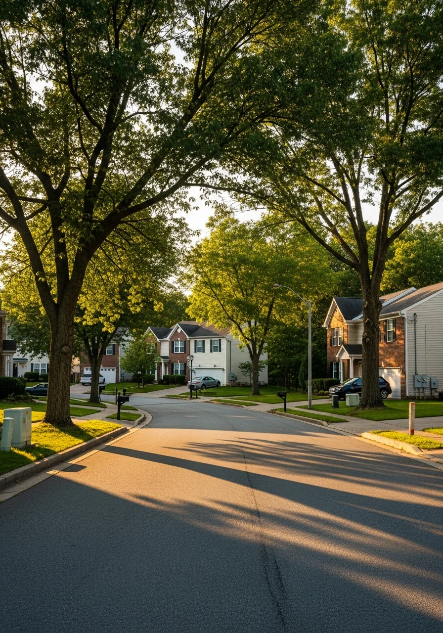 Residential neighborhood in Martinsburg with tree-lined street and well-maintained homes representing the city's suburban growth areas.